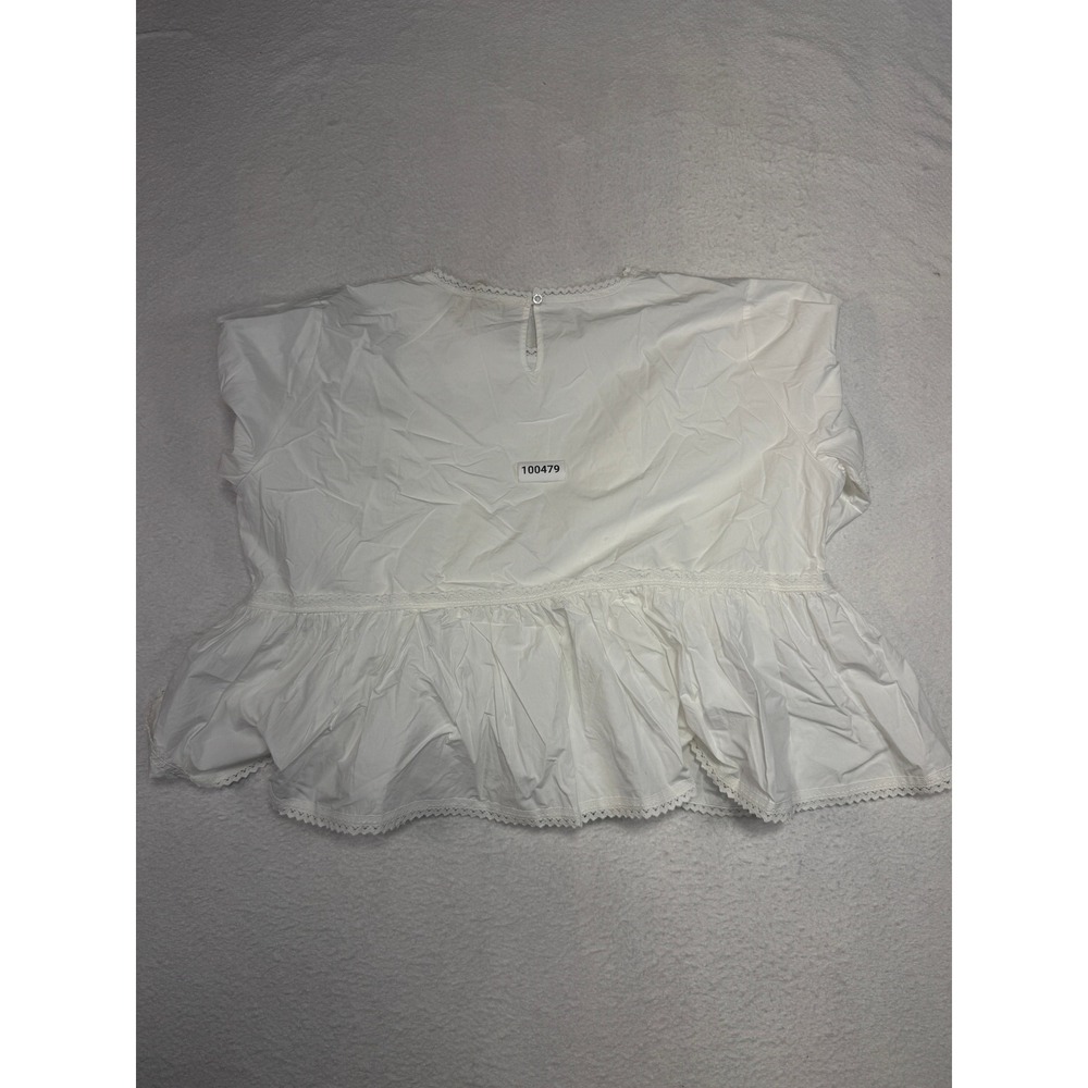 Sonderhaus White Cotton Eyelet Peplum Blouse Lace Trim Long Sleeve Top 2XL NEW - Picture 7 of 7